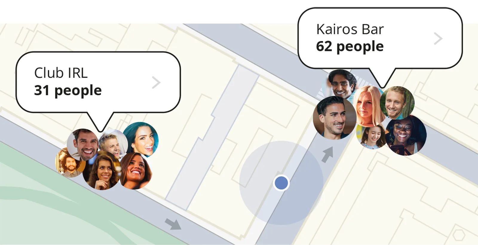 The Choose for Real app: map of nearby places and how many people are there