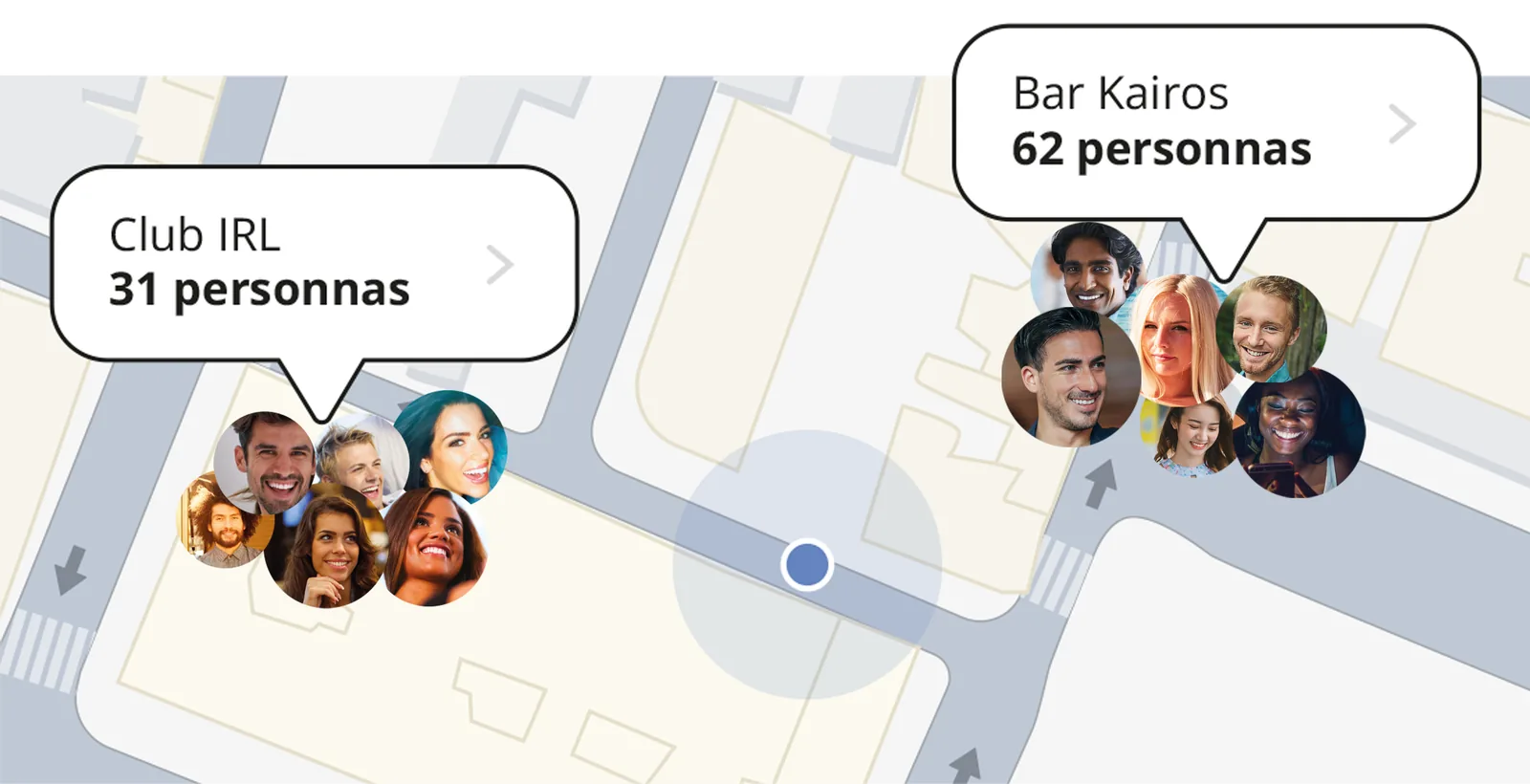 La app Choose for Real: mapa de los lugares cercanos y número de personas presentes