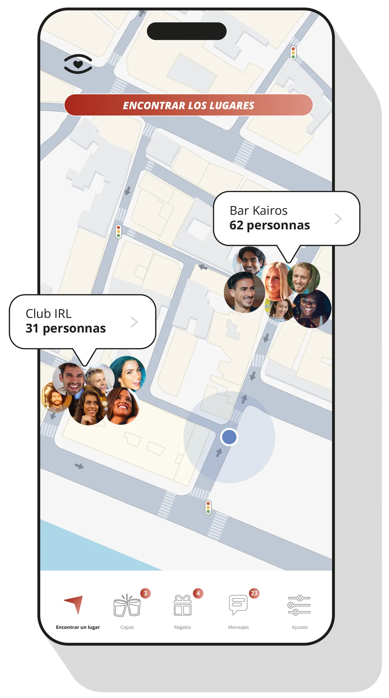 La app Choose for Real: mapa de los lugares cercanos y número de personas presentes